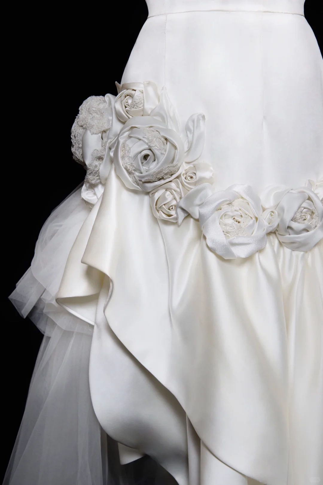 Gentle Mermaid Halter White Floral Satin Tulle Long Wedding Dress SH4530