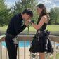 Black Chiffon Beaded Mini Satin Short Prom Dress Homecoming Dress  SH1022