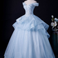 Blue Lace Tulle Appliques Long Prom Dress Formal Evening Dress SH1324