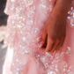 Elegant A Line Off the Shoulder Tiered Sequin Light Pink Tulle Prom Dress Evening Dress SH2385