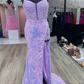 Sequins Lace Applique Spaghetti Straps Long Prom Dress With Slit SH863