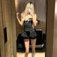Cute A Line Strapless Black Satin Mini Homecoming Dress with White Bow SH3265