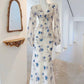 Elegant Mermaid Long Sleeve Blue Floral Chiffon Prom Dress Party Dress Outfits SH4075