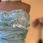 1940s Teal Vintage A Line Strapless Layered Organza Gown Homecoming Dress SH3661