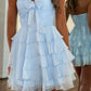 Baby Blue A Line Sweetheart Neck Layered Chiffon Short Homecoming Dress Outfits SH6241