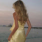 Yellow Mermaid Halter Two Piece Satin Prom Dress Evening Dress SH1858