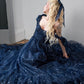 Star Sequin Navy Blue A Line Straps Layered Tulle Date Dress Prom Dress Evening Dress SH3888
