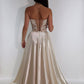 Elegant A Line Strapless Lace Satin Long Prom Dress Evening Dress SH2554