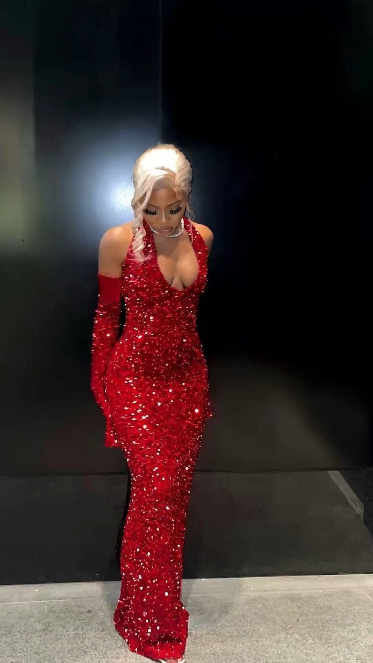 Elegant Mermaid Sequin Red Floor Length Black Girl Prom Dresses SH263 shinydress Elegant Mermaid Sequin Red Floor Length Black Girl Prom Dresses SH263 shinydress