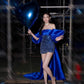 Royal Blue Sheath Strapless Sequin Satin Short Prom Dress Homecoming Dress SH4092