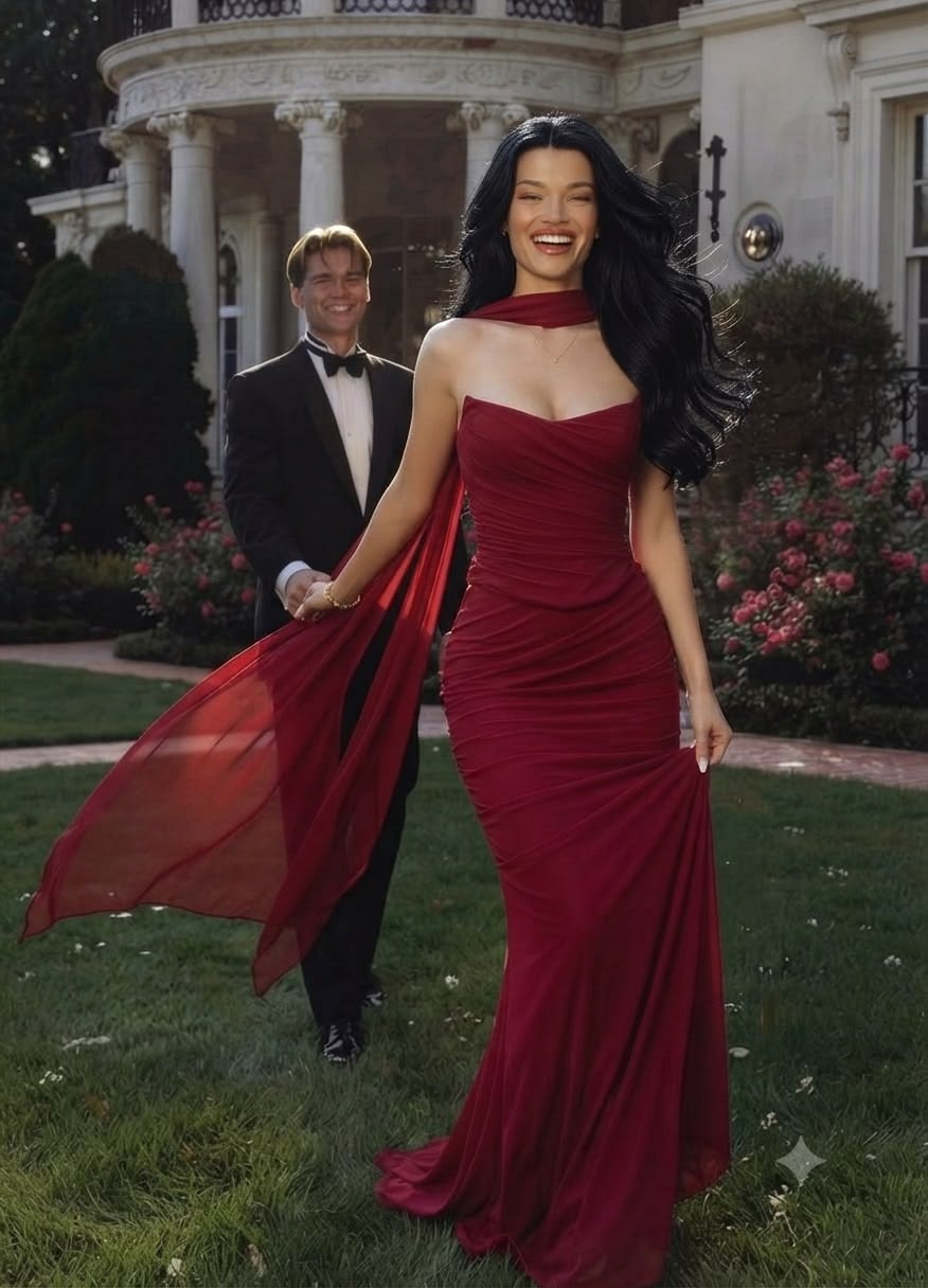 Sexy Burgundy Sheath Strapless Chiffon Long Prom Dress Evening Dress SH7570