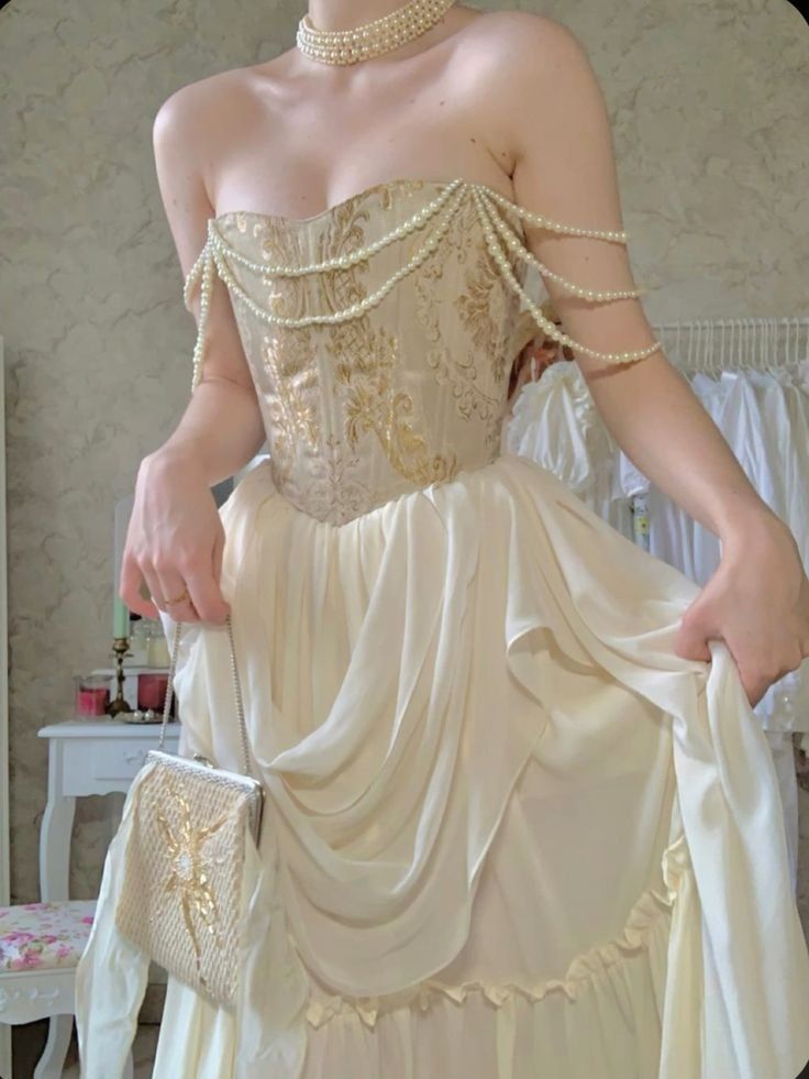 Vintage A Line Sweetheart Neck Pearl Apricot Satin Chiffon Long Prom Dress SH7438
