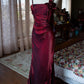 Retro Sheath Spaghetti Straps Flower Purple Satin Long Prom Dress Evening Dress SH3095