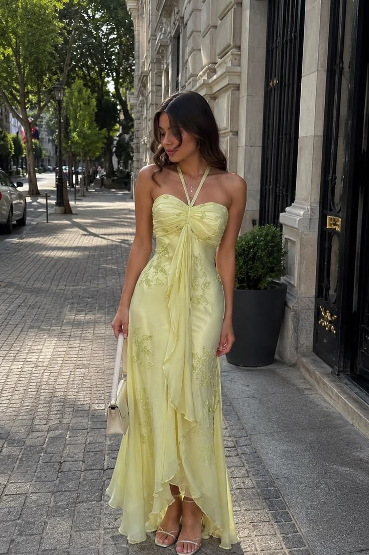 Butter Yellow Maxi Dress Outfit Inspiration | Elegant Summer Evening Look SH6931