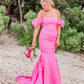 Elegant Mermaid Off-the-shoulder Hot Pink Satin Prom Dresses SH1748