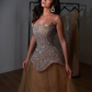 Stunning Shiny Rhinestone A Line Strapless Tulle Prom Dress Evening Dress SH6064