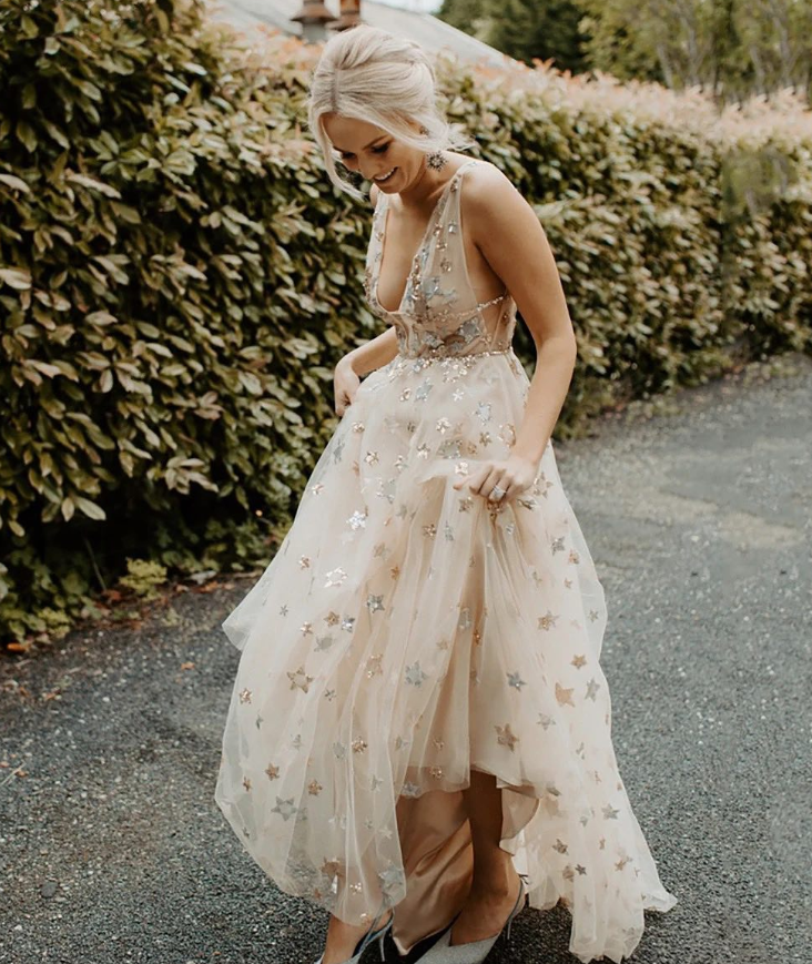 Charming V-neck Floral Long Prom Dress, Evening Dress T132