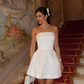 Cute A Line Strapless White Satin Short Homecoming Dress Birthday Dress SH2291