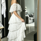 Classy A Line V Neck Layered Lace Long Wedding Dress Prom Dress SH4143