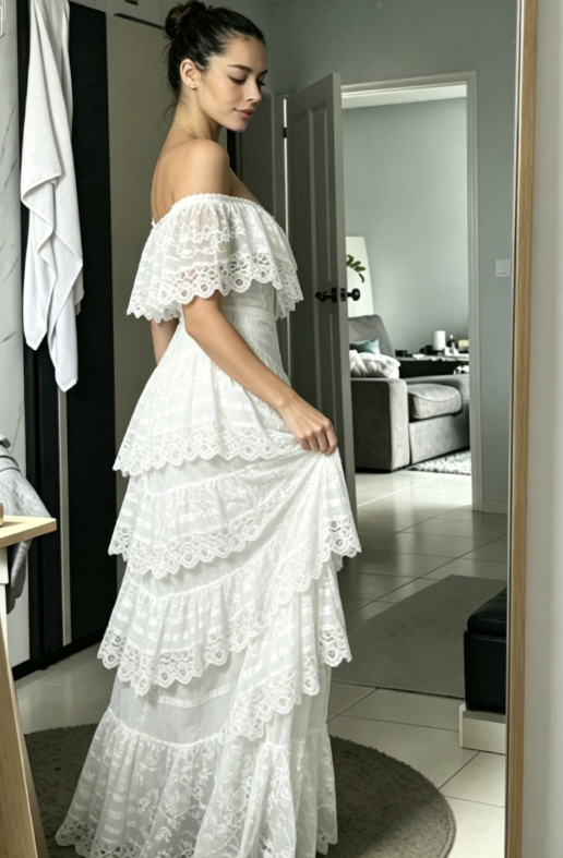 Classy A Line V Neck Layered Lace Long Wedding Dress Prom Dress SH4143