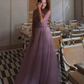 Purple A Line One Shoulder Flowy Tulle Long Prom Dress Graduation Prom Dress SH5298