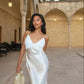 Simple Sheath Spaghetti Strap Ivory Satin Prom Dress Graduation Prom Dress SH2579