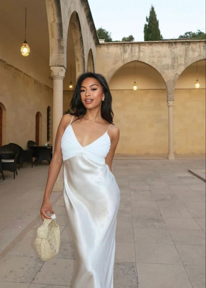 Simple Sheath Spaghetti Strap Ivory Satin Prom Dress Graduation Prom Dress SH2579