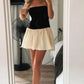 Cute A Line Strapless Black White Satin Short Homecoming Dress Outfits SH1782