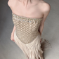 Gentle A Line Strapless Exquisite Beaded Nude Chiffon Prom Dress Evening Dress SH7717