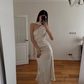 Gentle Simple Mermaid Light Apricot Satin Evening Dress Party Dress Formal Dress SH3954
