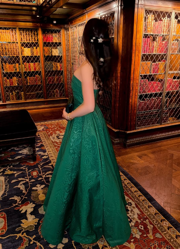 Green A Line Strapless Satin Long Prom Dress Evening Dress SH1801