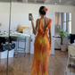 Sexy Ruffles Slit Chiffon Long Prom Dress Party Evening Dress SH1553