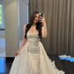 Luxurious Sheath Straps Exquisite Beaded White Tulle Long Wedding Dress SH8742