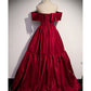 Elegant A Line Off-the-shoulder Burgundy Satin Long Prom Dress Evening Dress SH1714