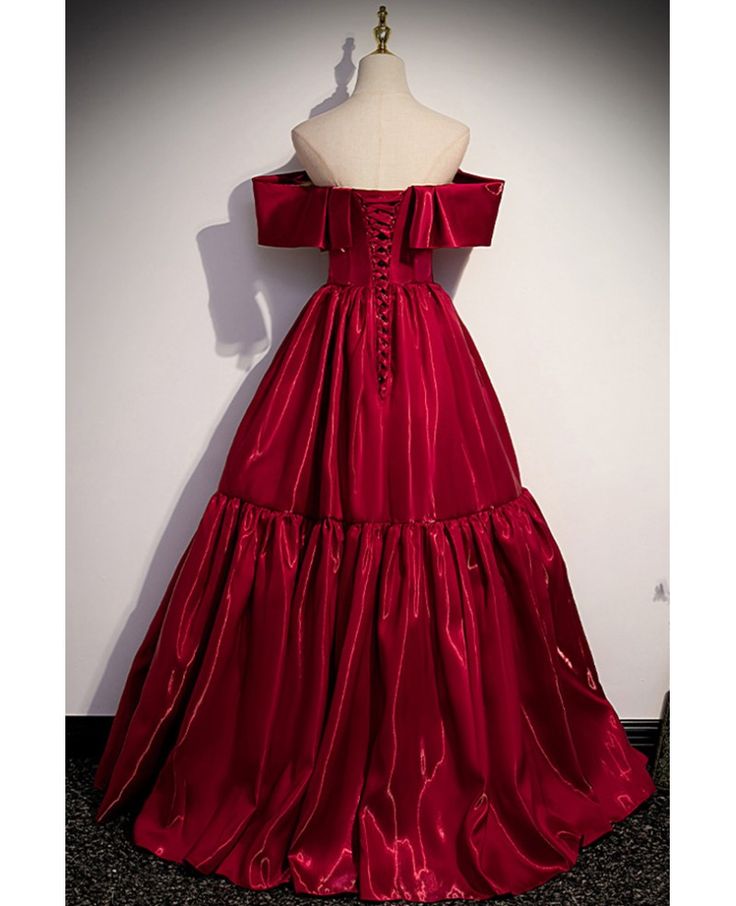 Elegant A Line Off-the-shoulder Burgundy Satin Long Prom Dress Evening Dress SH1714