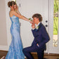 Charming Blue Mermaid Straps Sequin Tulle Prom Dress Evening Dress SH7205
