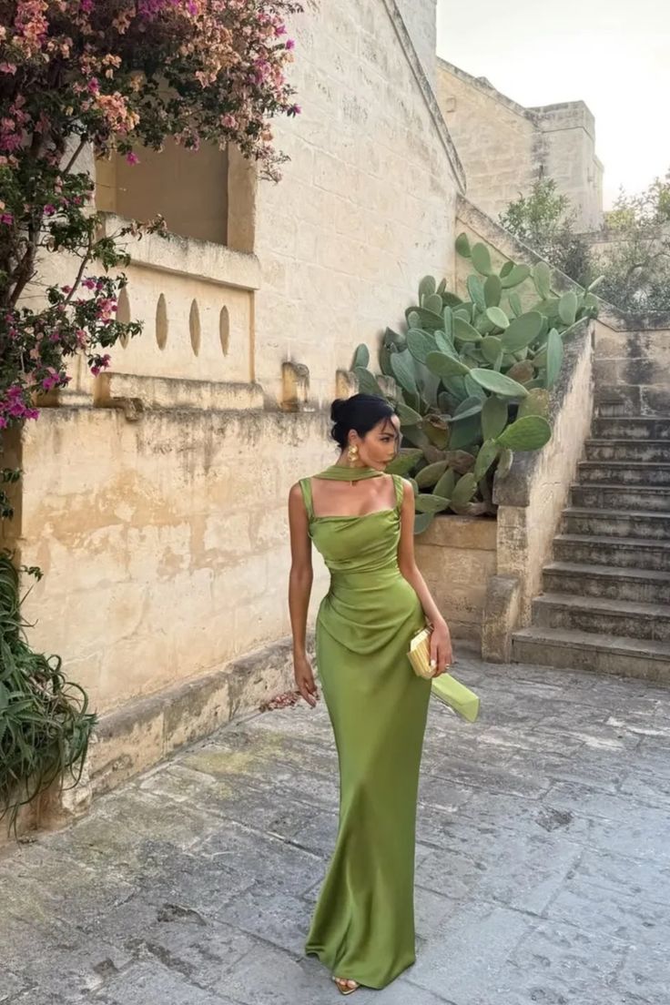 Charming Absinthe Green Sheath Spaghetti Straps Satin Long Prom Dress Date Dress SH7015
