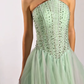 Fairy Green A Line Strapless Exquisite Beaded Tulle Prom Dress Evening Dress SH6753