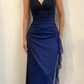 Halter Ombre Navy Blue Long Chiffon Prom Dress  SH1157
