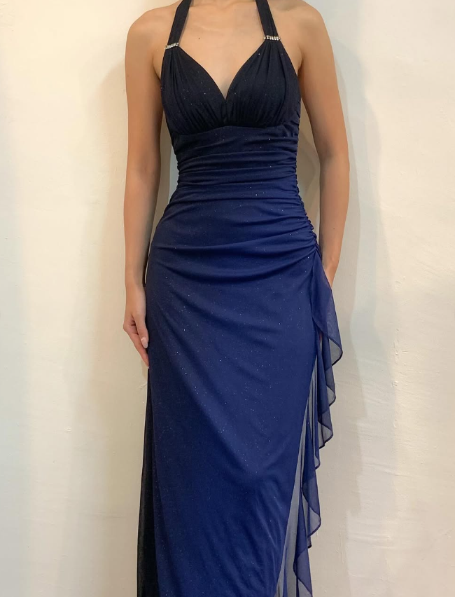 Halter Ombre Navy Blue Long Chiffon Prom Dress  SH1157