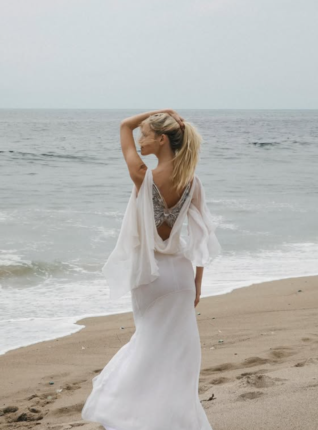 Flowy Mermaid Back Butterfly White Chiffon Prom Dress Vacation Dress SH6264