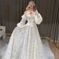 Stunning Ball Gown Long Sleeve High Neck Corset White Lace Long Wedding Dress SH7098
