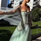 Summer Green A Line Beaded Flowy Tulle Long Prom Dress Evening Dress SH6758