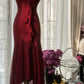 Burgundy Mermaid Halter Rhinestone Ruffle Chiffon Prom Dress Graduation Prom Dress SH2527