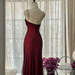 Burgundy Mermaid Halter Rhinestone Ruffle Chiffon Prom Dress Graduation Prom Dress SH2527