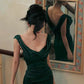 Charming Sheath Strap Green Satin Prom Dress Graduation Prom Dress SH2620