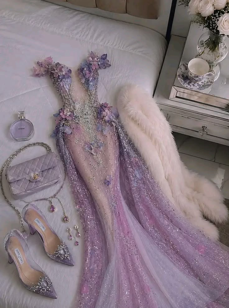 Dreamy Purple Mermaid Off the Shoulder 3D Flower Beaded Tulle Prom Dress Evening Dress SH6450