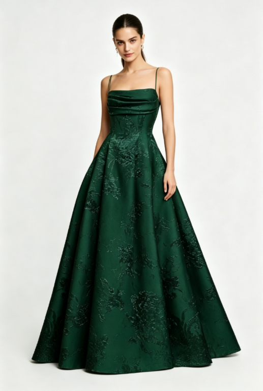 Long Spaghetti Straps A-line Green Prom Dresses, Long Prom Dresses SH382