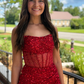 Sexy Red Sheath Strapless Corset Sequin Short Prom Dress Homecoming Dress SH6592