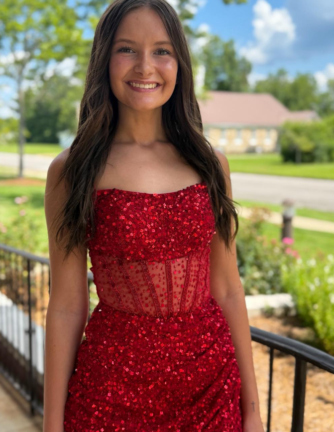 Sexy Red Sheath Strapless Corset Sequin Short Prom Dress Homecoming Dress SH6592